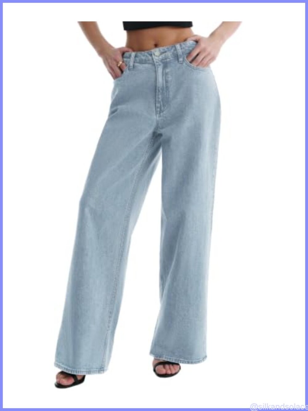 Women's Low Rise Wide Leg Stretch Denim Jeans Adjustable Waist